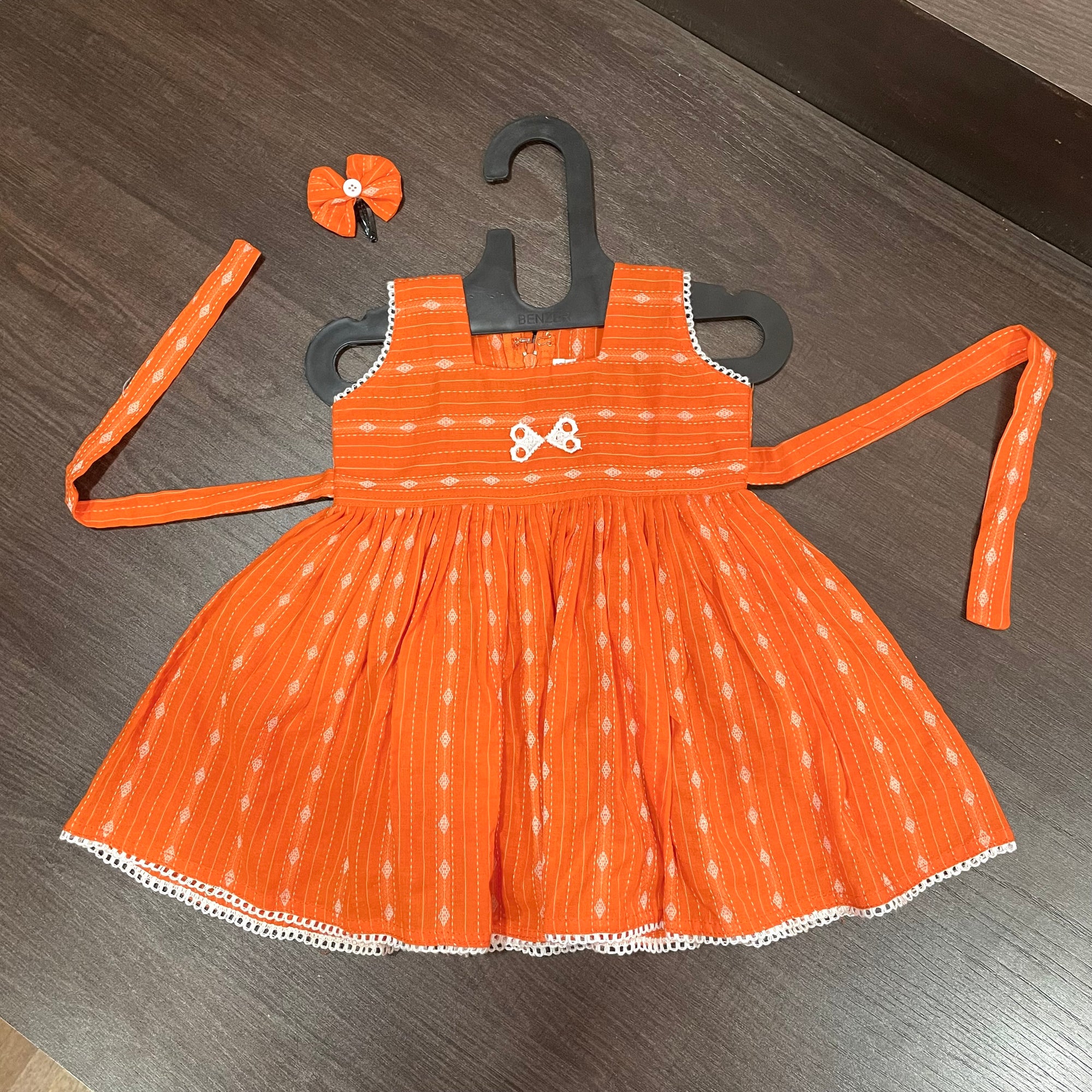 Orange Katha Cotton Frock Dress