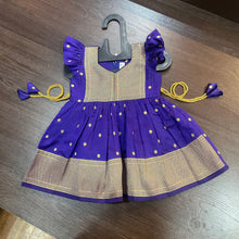 Load image into Gallery viewer, Ink Blue Color Silk with Paithani Border Patch Dress - MEEMORA FROCKS
