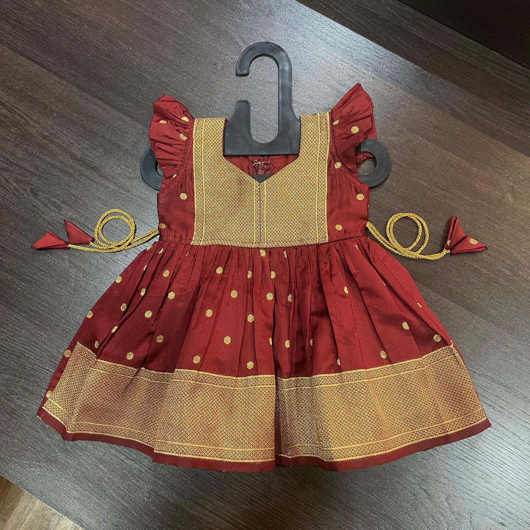 Maroon Color Silk with Paithani Border Patch Dress - MEEMORA FROCKS