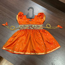 Load image into Gallery viewer, Orange Silk with Peacock Paithani Border Dress - MEEMORA FROCKS
