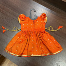 Load image into Gallery viewer, Orange Silk with Peacock Paithani Border Dress - MEEMORA FROCKS

