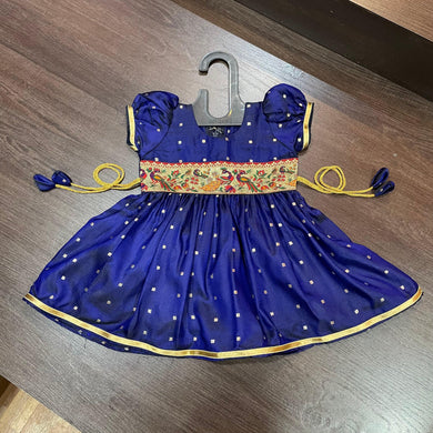 Blueberry Silk with Peacock Paithani Border Dress - MEEMORA FROCKS