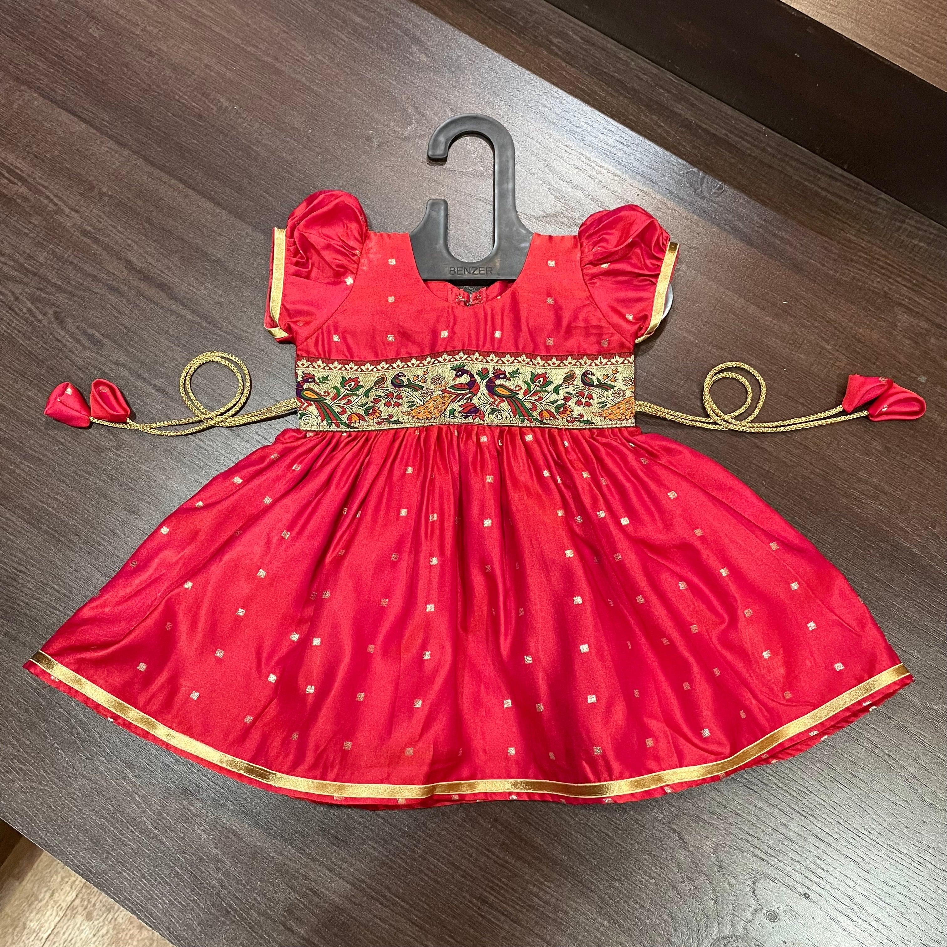 Cherry Silk with Peacock Paithani Border Dress  MEEMORA