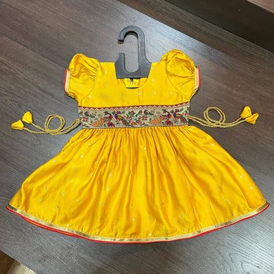 Yellow Silk with Peacock Paithani Border Dress - MEEMORA FROCKS