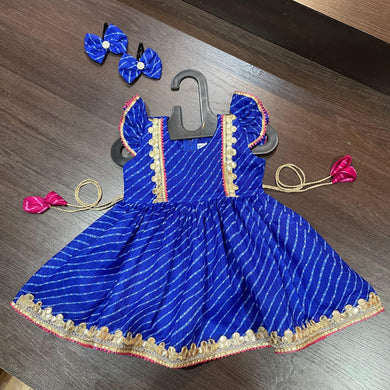 Royal Blue Color Lehriya Gotta Patti Border Frock Dress - MEEMORA FROCKS