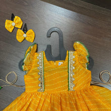 Load image into Gallery viewer, Yellow Color Lehriya Gotta Patti Border Frock Dress - MEEMORA FROCKS
