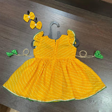 Load image into Gallery viewer, Yellow Color Lehriya Gotta Patti Border Frock Dress - MEEMORA FROCKS

