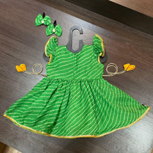 Load image into Gallery viewer, Green Color Lehriya Gotta Patti Border Frock Dress - MEEMORA FROCKS
