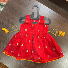Load image into Gallery viewer, Red Flower Embroidery Cotton Silk Frock - MEEMORA FROCKS
