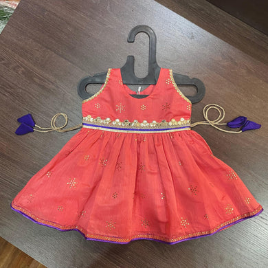 Peach Modal Chanderi Work Cotton Frock Dress. - MEEMORA FROCKS