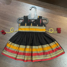 Load image into Gallery viewer, Black Maroon Mustard Ikat Ilkal Combination Knee Length Frock Dress - MEEMORA FROCKS
