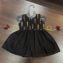 Load image into Gallery viewer, Black Maroon Mustard Ikat Ilkal Combination Knee Length Frock Dress - MEEMORA FROCKS
