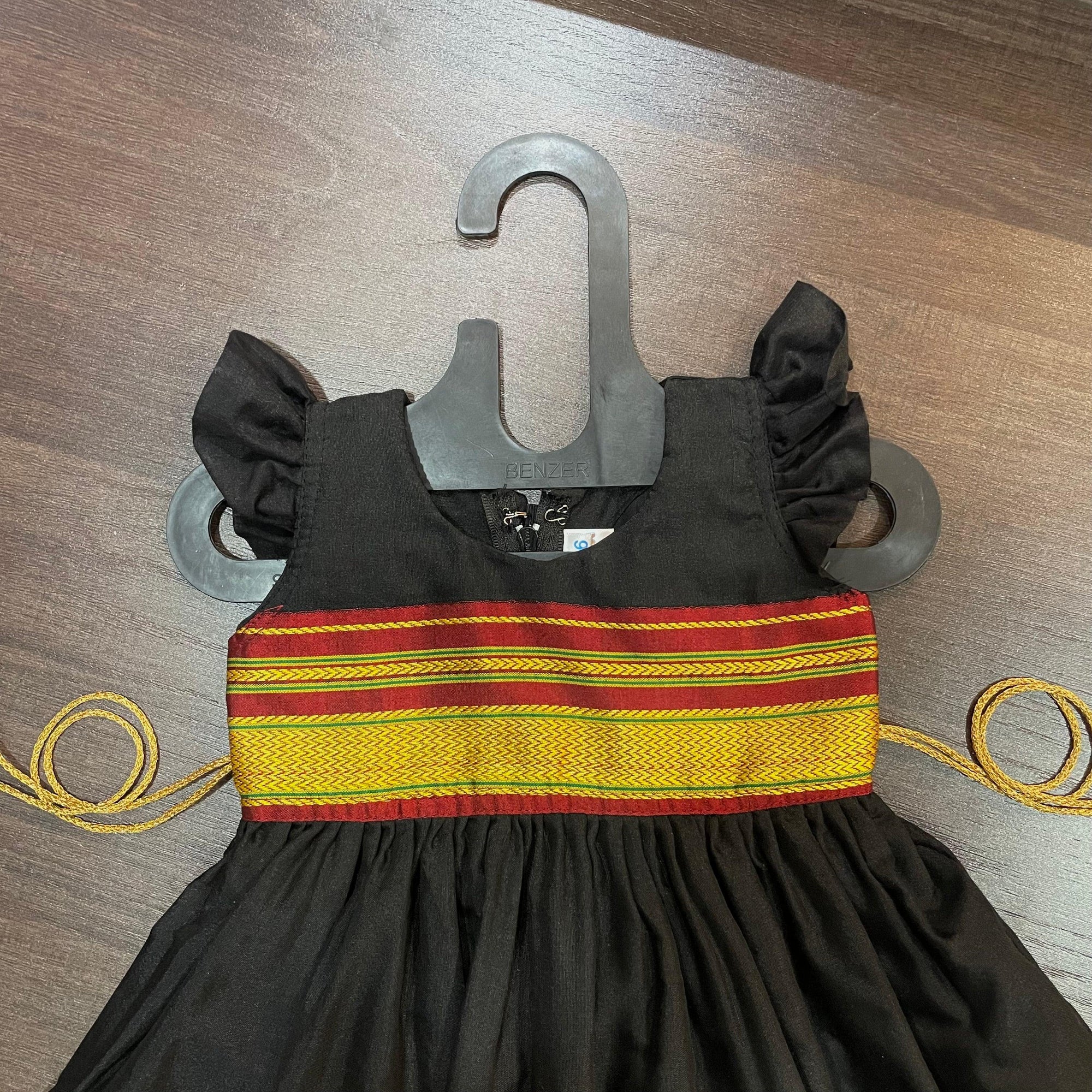 Black Golden Marron Border Cotton Silk Frock Dress - MEEMORA FROCKS