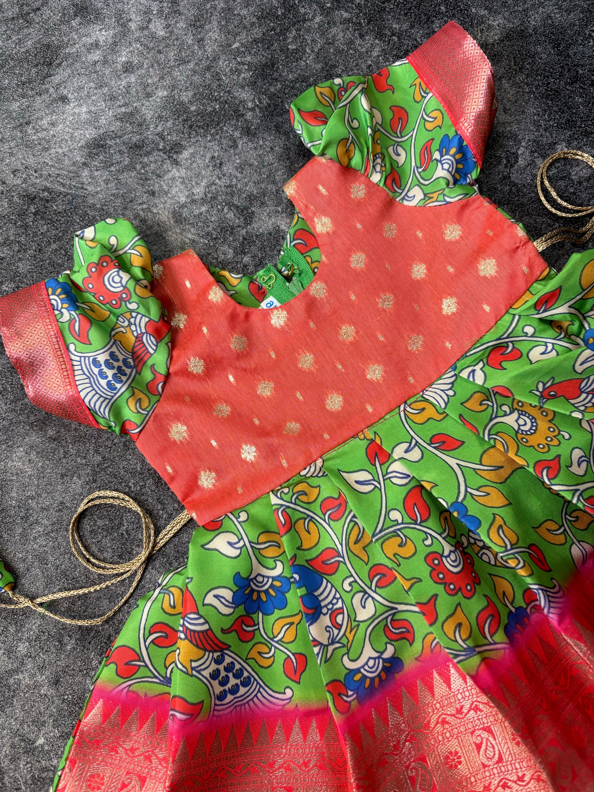 Parrot Green Kalamkari Digital Print Dress