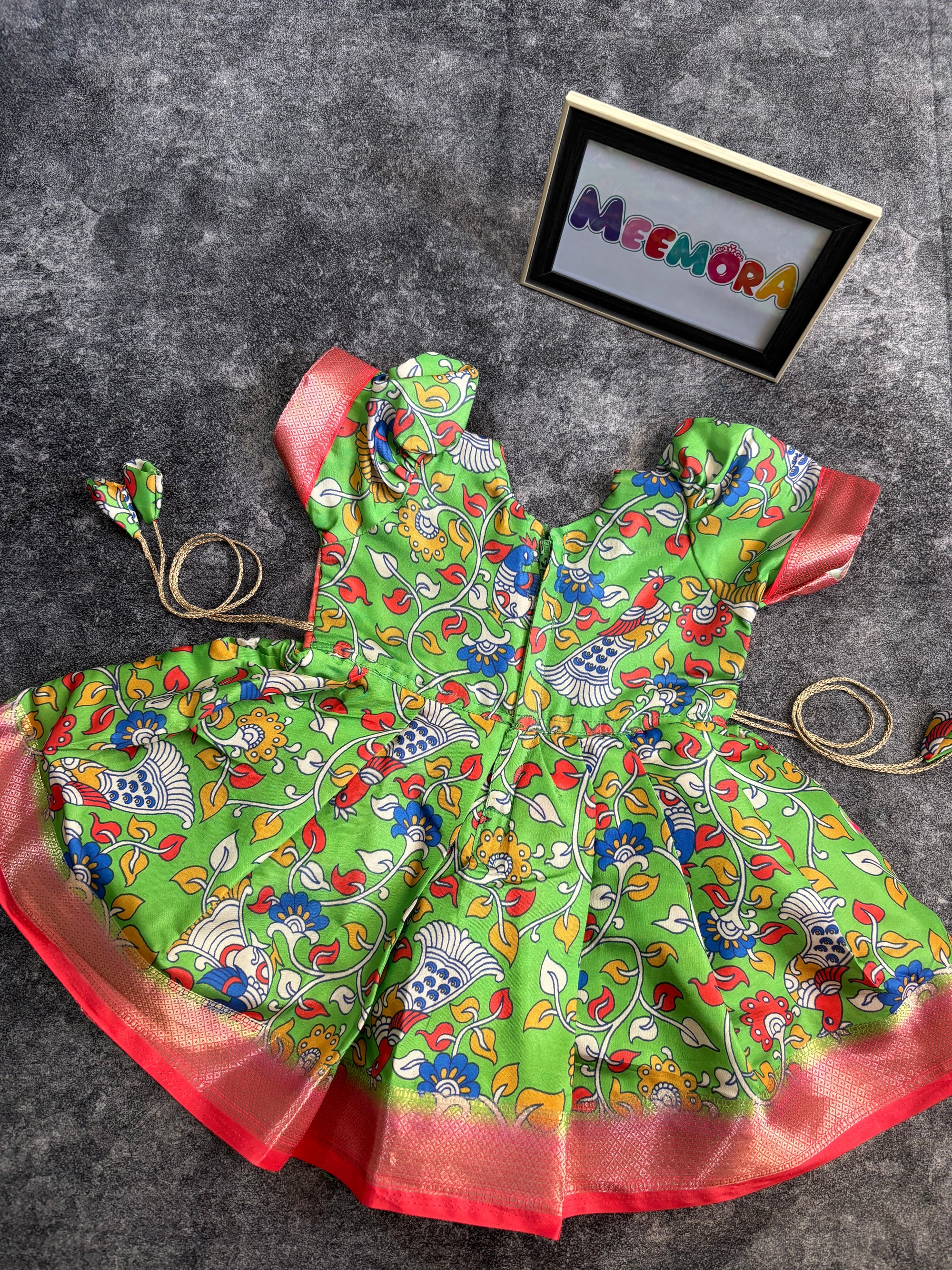 Parrot Green Kalamkari Digital Print Dress