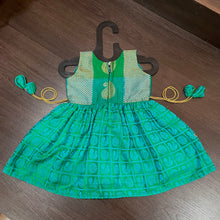 Load image into Gallery viewer, Morpankhi Green sleevless checks Peacock Silk Frock Dress
