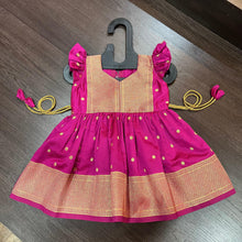Load image into Gallery viewer, Rani Pink Color Silk with Paithani Border Patch Dress - MEEMORA FROCKS
