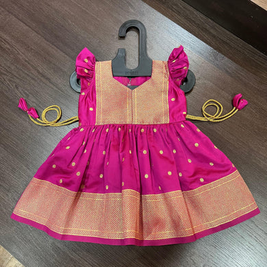 Rani Pink Color Silk with Paithani Border Patch Dress - MEEMORA FROCKS