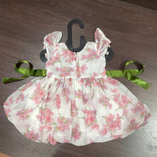 Load image into Gallery viewer, White Chiffon Lily Print Ballon Styled Frock
