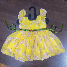 Load image into Gallery viewer, Bright Yellow Chiffon Lily Print Ballon Styled Frock
