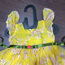 Load image into Gallery viewer, Bright Yellow Chiffon Lily Print Ballon Styled Frock
