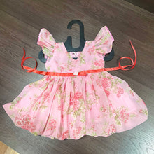 Load image into Gallery viewer, Baby Pink Chiffon Rose Print Ballon Styled Frock

