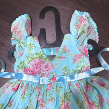 Load image into Gallery viewer, Sky Blue Chiffon Rose Print Ballon Styled Frock
