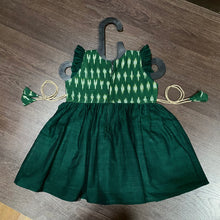 Load image into Gallery viewer, Bottle Green Ikat Ilkal Combination Knee Length Frock Dress
