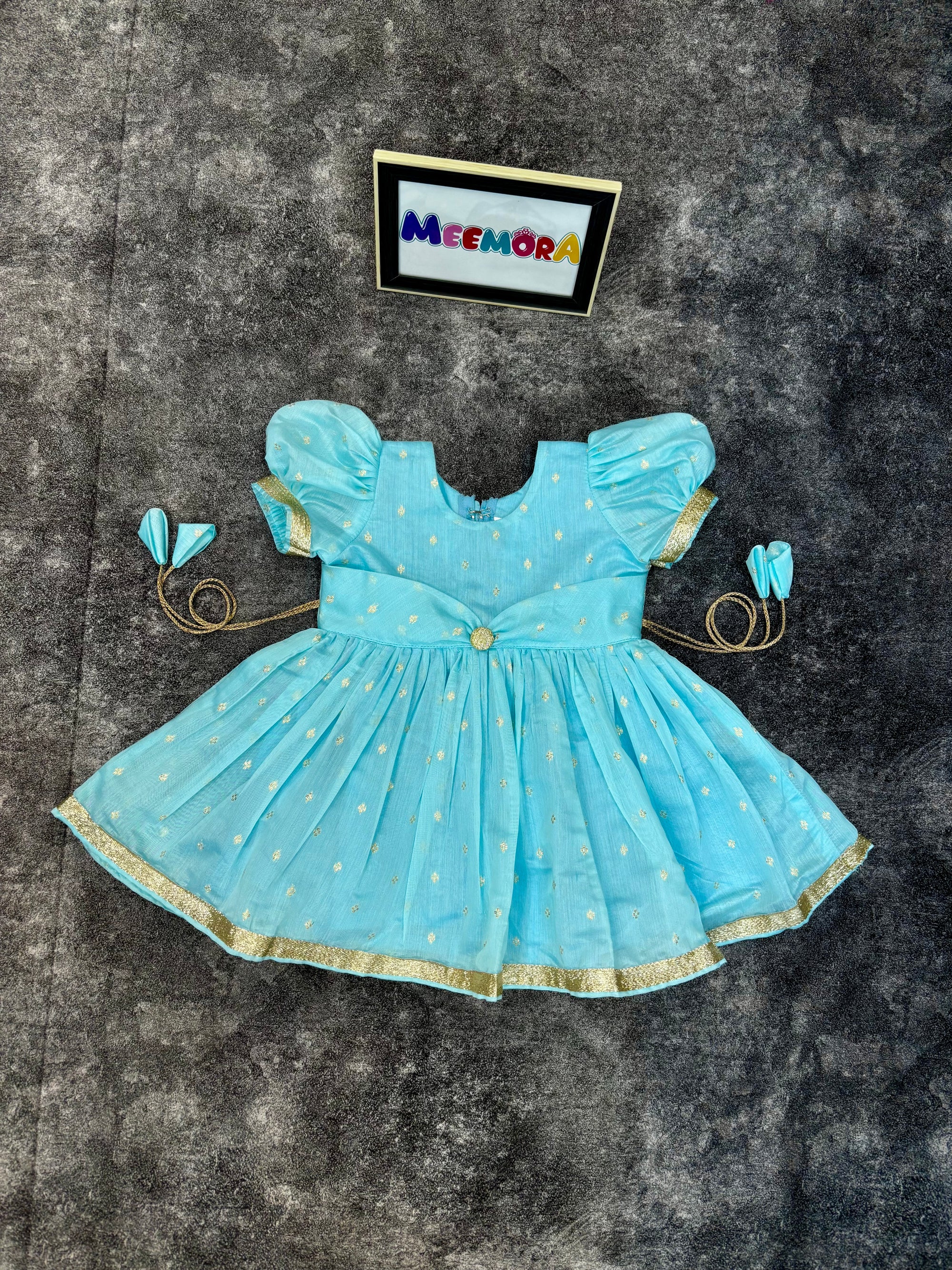 Sky Blue Color Chanderi Silk Frock