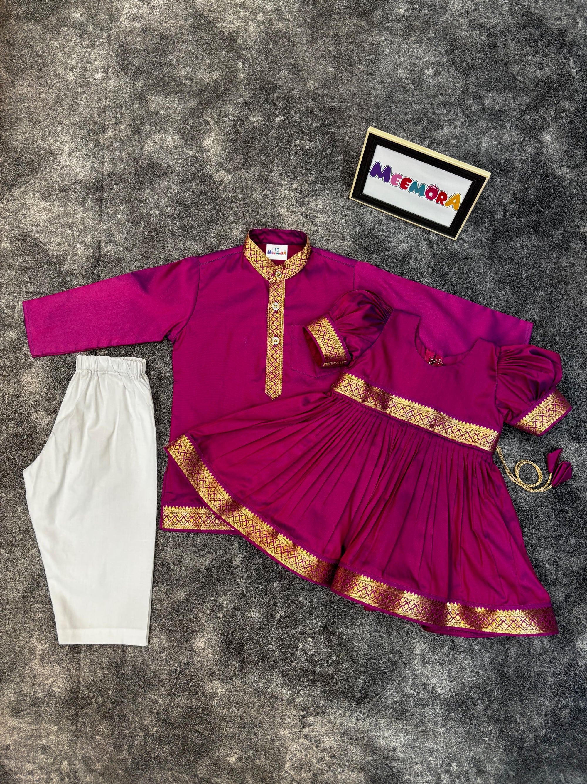 Rani Purple Two Toned Silk Frock & Kurta Pajama Combo
