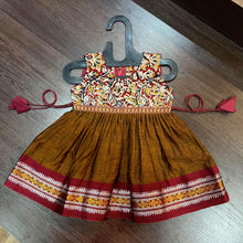 Load image into Gallery viewer, Chikoo Ilkal &amp; Kalamkari Combination Knee Length Frock Dress - MEEMORA FROCKS
