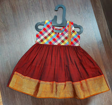 Load image into Gallery viewer, Chocolaty Checks Pure Irkal Cotton Frock - MEEMORA FROCKS
