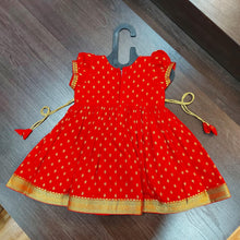 Load image into Gallery viewer, Red Chanderi Butti Frock Dress. - MEEMORA FROCKS
