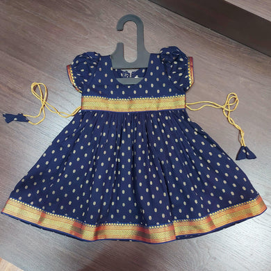Navy Blue Chanderi Butti Frock Dress - MEEMORA FROCKS