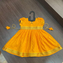 Load image into Gallery viewer, Yellow Chanderi Butti Frock Dress - MEEMORA FROCKS
