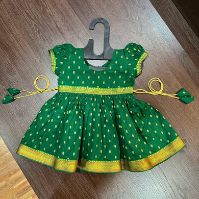 Green Chanderi Butti Frock Dress - MEEMORA FROCKS