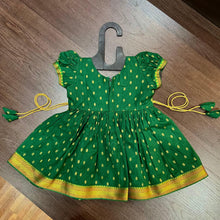 Load image into Gallery viewer, Green Chanderi Butti Frock Dress - MEEMORA FROCKS

