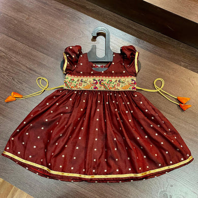 Maroon Silk with Peacock Paithani Border Dress - MEEMORA FROCKS