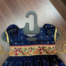 Load image into Gallery viewer, Navy Blue Silk with Peacock Paithani Border Dress - MEEMORA FROCKS

