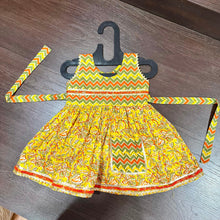Load image into Gallery viewer, YELLOW &amp; ORANGE FLORAL ZIGZAG COMBINATION JAIPURI COTTON FROCK - MEEMORA FROCKS
