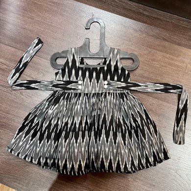 Black Grey Combination Pure Ikat Knee Length Frock Dress - MEEMORA FROCKS