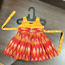 Load image into Gallery viewer, RED &amp; YELLOW COMBINATION PURE IKAT KNEE LENGTH FROCK DRESS - MEEMORA FROCKS
