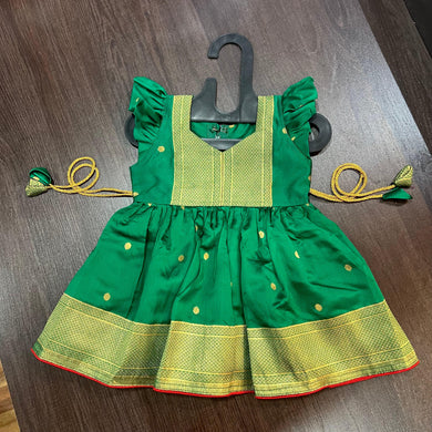 Green Color Silk with Paithani Border Patch Dress - MEEMORA FROCKS