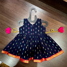 Load image into Gallery viewer, Navy Blue Multi Butti Cotton Frock - MEEMORA FROCKS
