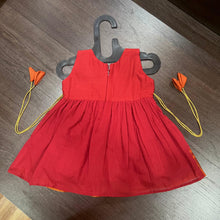 Load image into Gallery viewer, RED GOLDEN BORDER PATCH KNEE LENGTH FROCK DRESS - MEEMORA FROCKS
