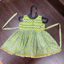Load image into Gallery viewer, Yellow &amp; Green Floral Zigzag Combination Jaipuri Cotton Frock - MEEMORA FROCKS
