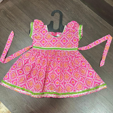 Pink Bandhani Print Jaipuri Cotton Frock Dress - MEEMORA FROCKS