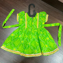 Load image into Gallery viewer, Parrot Green Bandhani Print Jaipuri Cotton Frock Dress - MEEMORA FROCKS
