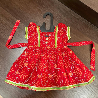 Red Bandhani Print Jaipuri Cotton Frock Dress - MEEMORA FROCKS