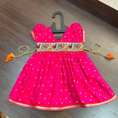 Pink Silk with Peacock Paithani Border Dress - MEEMORA FROCKS